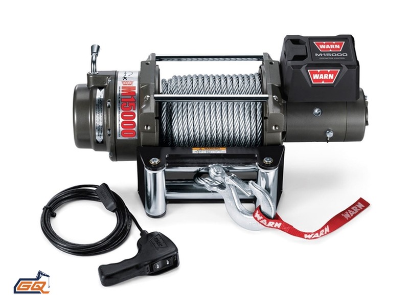 Electric winch with rope drum and enclosed motor
